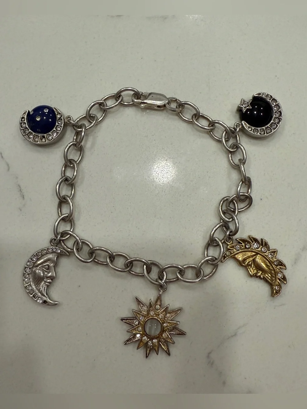 Sterling Sun & Moon Charm Bracelet